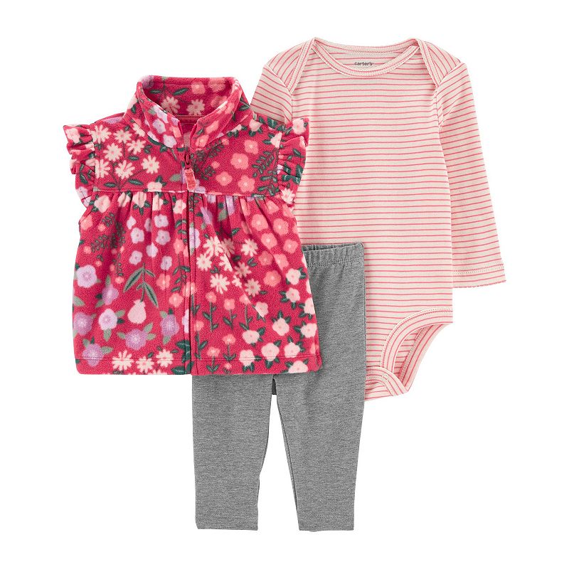 Baby Carters 3-Piece Floral Fleece Vest Set, Infant Unisex, Size: Newborn,