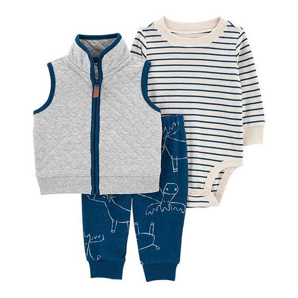 Baby Boy Carter's DoubleKnit Quilted Vest, Striped Bodysuit, & Moose