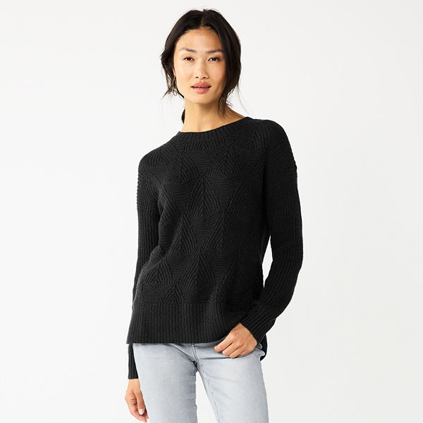 Womens Sonoma Goods For Life® Diamond Stitch Pullover Sweater - Black (LARGE)