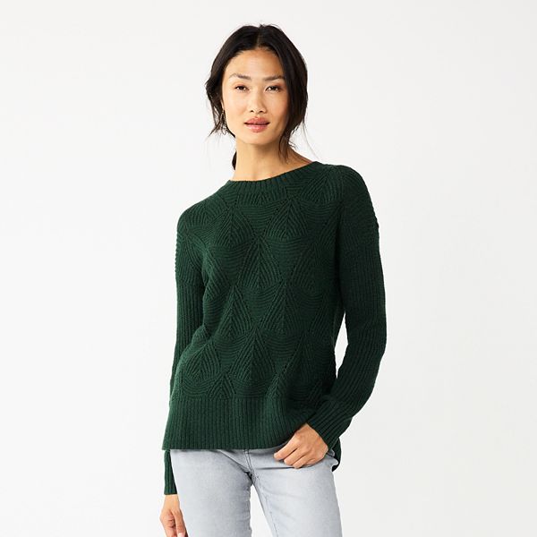 Women's Sonoma Goods For Life® Diamond Stitch Pullover Sweater - Evergreen (X SMALL)