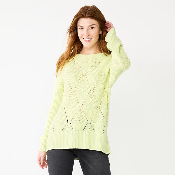 Women's Sonoma Goods For Life® Diamond Stitch Pullover Sweater - Morning Green (LARGE)