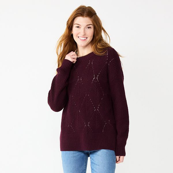 Women's Sonoma Goods For Life® Diamond Stitch Pullover Sweater - Plum (XX LARGE)