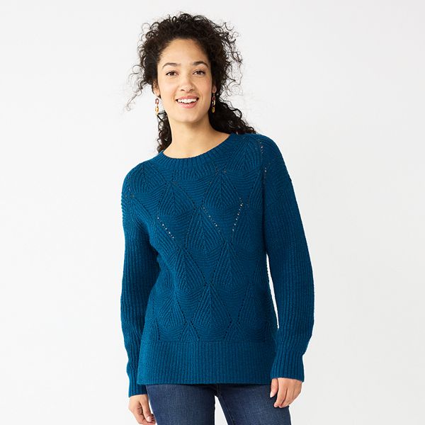 Women's Sonoma Goods For Life® Diamond Stitch Pullover Sweater - Teal (MEDIUM)