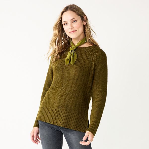 Womens Sonoma Goods For Life® Textured Raglan Sweater - Olive (XX LARGE)