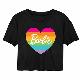 Juniors' Barbie Pride Heart Cropped Graphic Tee