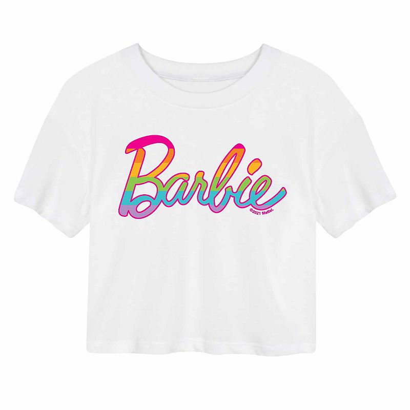 Juniors Barbie Rainbow Logo Cropped Graphic Tee, Girls, Size: Small, Whit