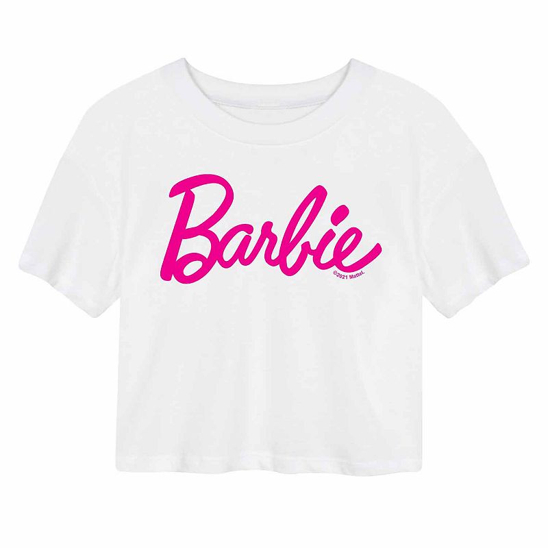 Juniors Barbie Classic Logo Cropped Graphic Tee, Girls, Size: Small, Whit