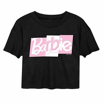 Juniors' Barbie Mixed Logo Cropped Graphic Tee