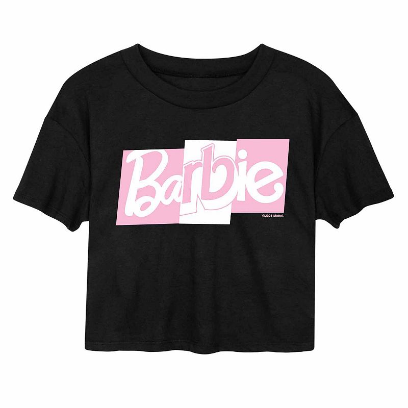 Juniors Barbie Mixed Logo Cropped Graphic Tee, Girls, Size: Small, Black