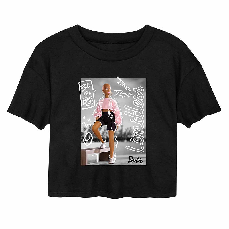 Juniors Barbie Limitless Cropped Graphic Tee, Girls, Size: Small, Black