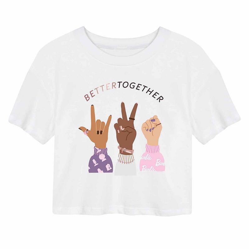 Juniors Barbie Together Cropped Graphic Tee, Girls, Size: Small, White