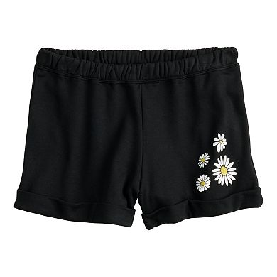Juniors' Daisy Flowers Roll Cuff Shorts