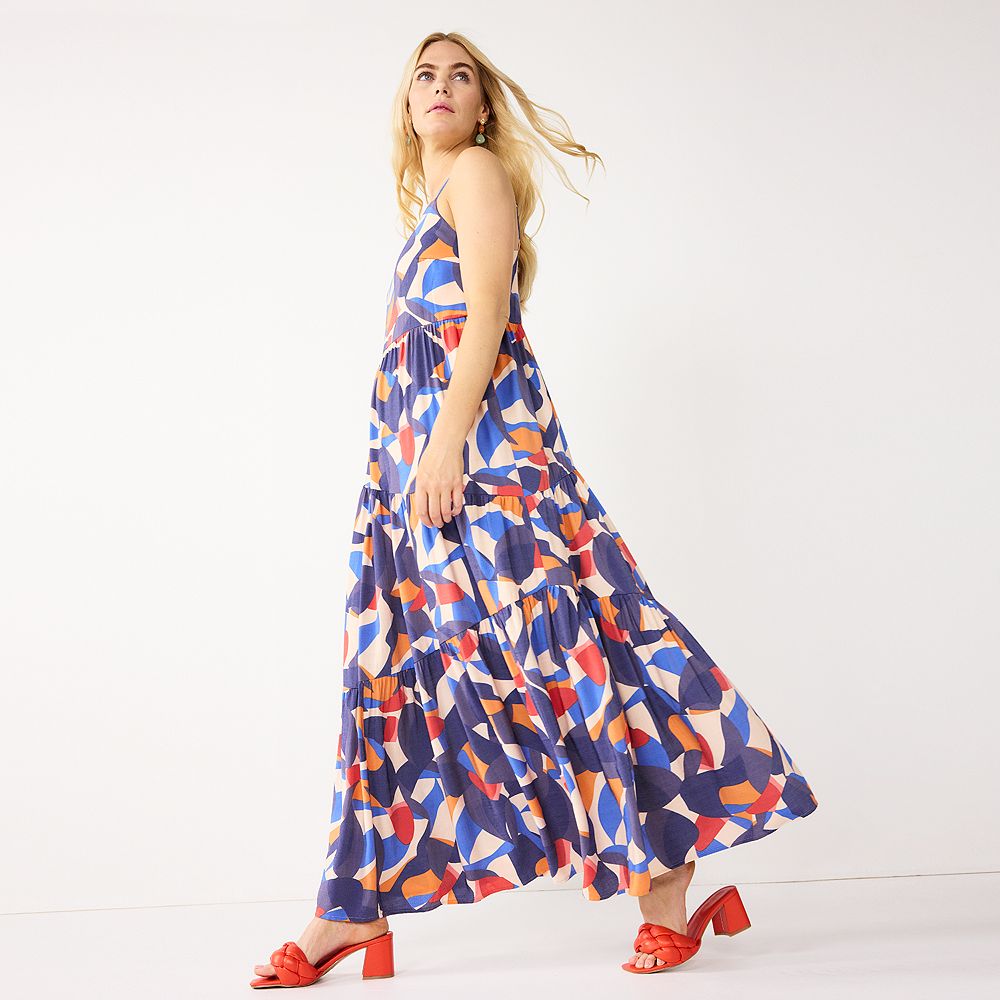 nine west tiered midi dress Petite Nine West Square Neck Tiered Midi Dress