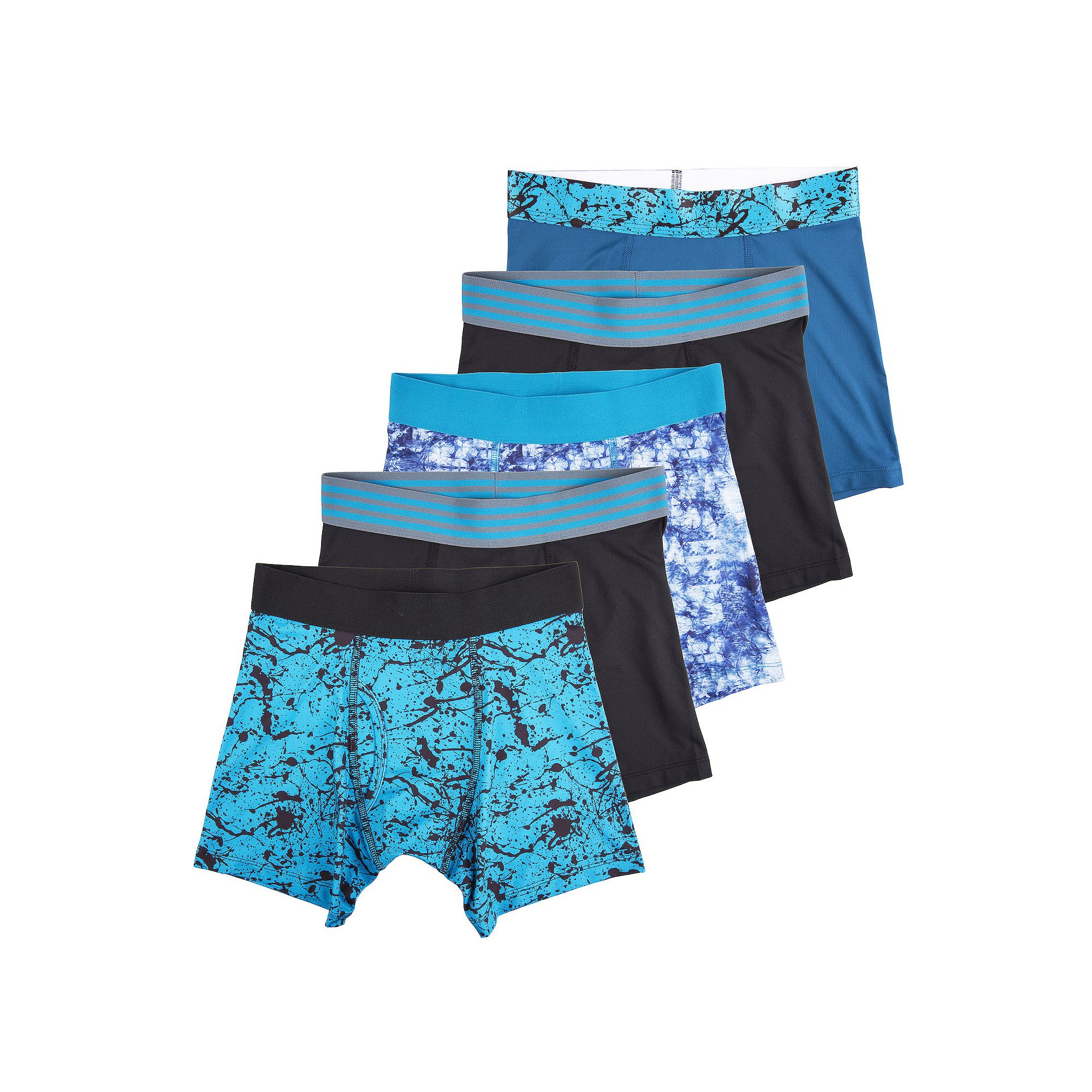 Boys Tek Gear 5-Pack Athletic Boxer Briefs, Boys, Size: 4-6, Blue Splatter