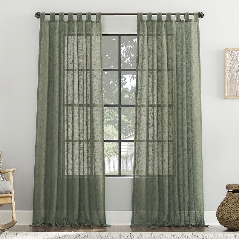 50"x84" Archaeo Sheer Burlap Weave Linen Blend Tab Top Curtain Panel Moss Green