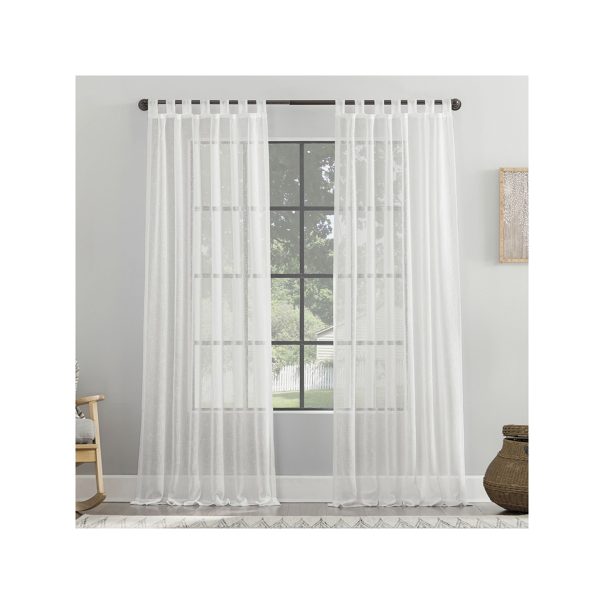 Archaeo Burlap Weave Linen Blend Tab Top Single Curtain Panel, White