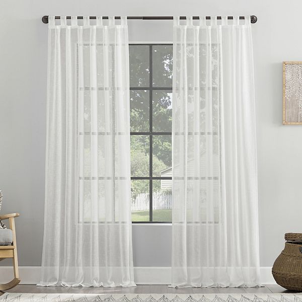 50&#34;x63&#34; Archaeo Sheer Burlap Weave Linen Blend Tab Top Curtain Panel White: Transitional Indoor Curtain