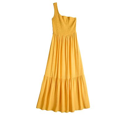 Women's Nine West One-Shoulder Smocked Maxi Dress