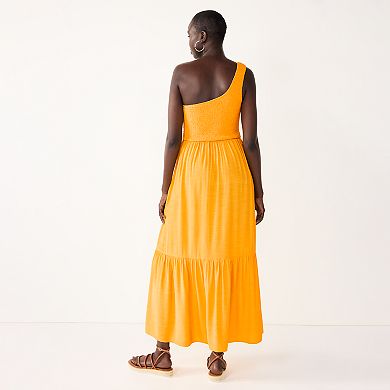 Women's Nine West One-Shoulder Smocked Maxi Dress