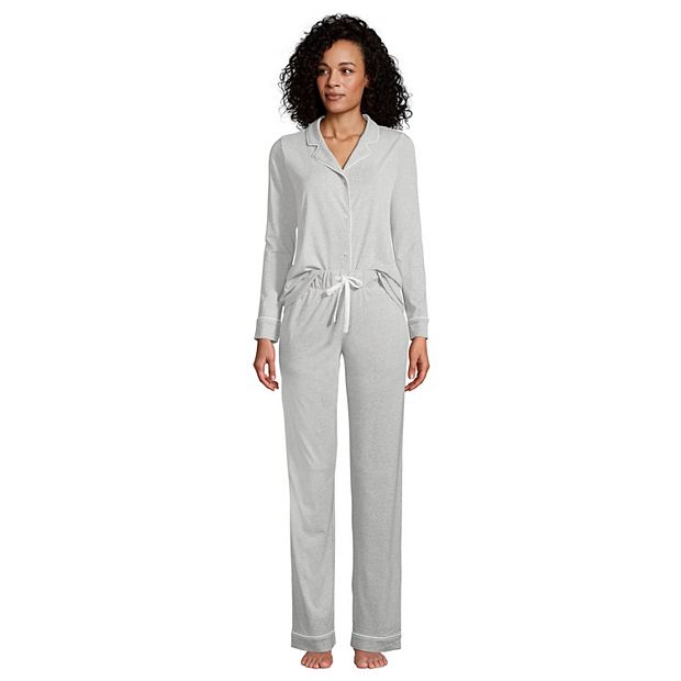 Women's Tall Lands' End Comfort Knit Long Sleeve Pajama Top and Pajama Pants  Sleep Set