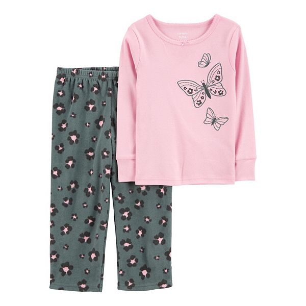 Toddler Girl Carter's Butterfly Top & Leopard Print Fleece Pants Pajama Set