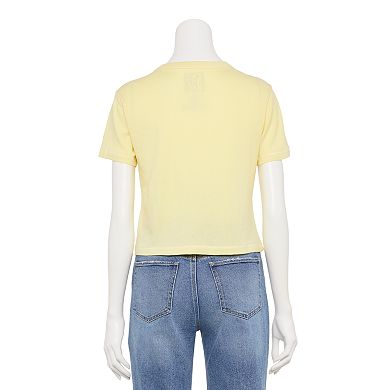 Juniors' Small Butterfly Cropped Embroidered Tee