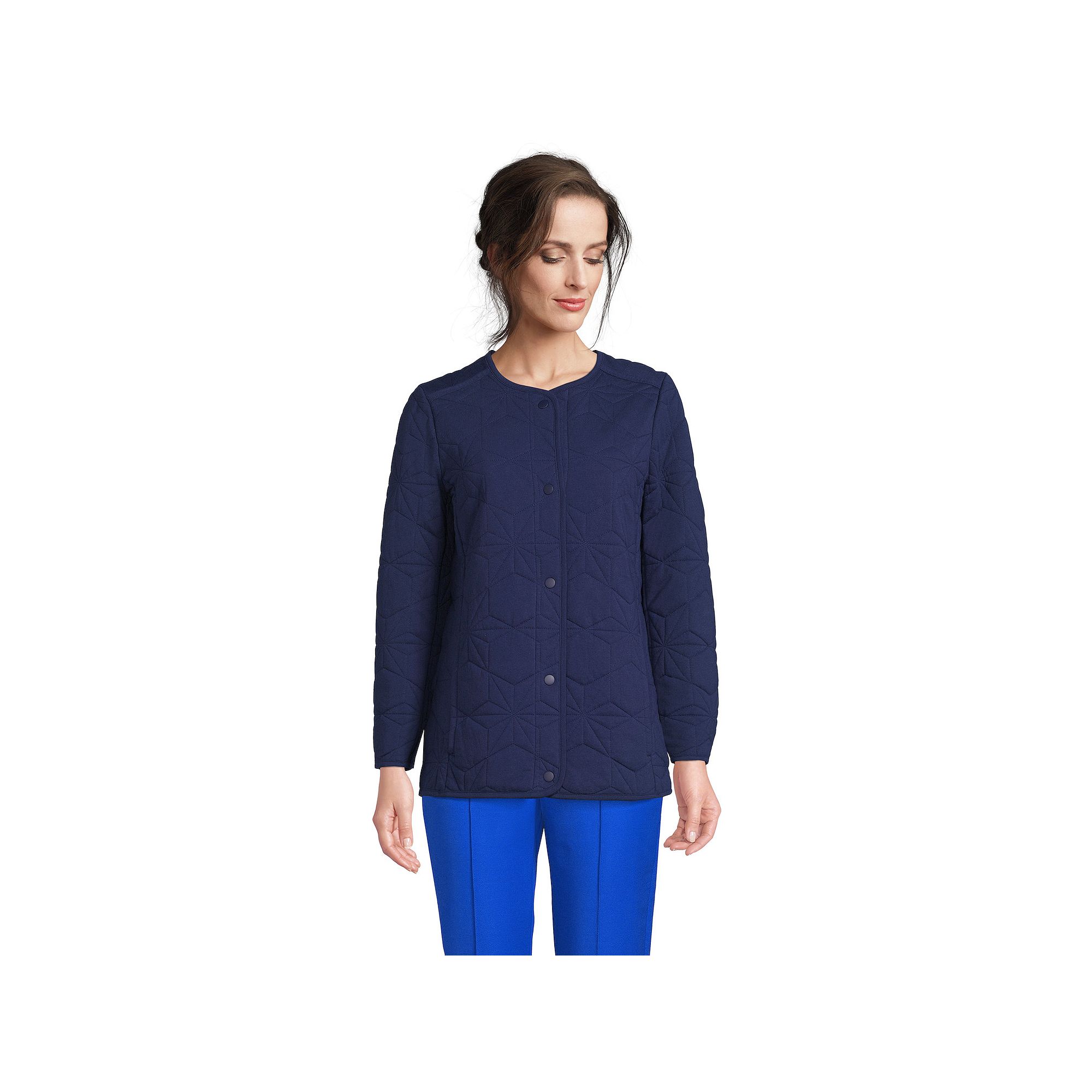 Womens Lands End Insulated Cotton Long Jacket, Size: Small, Deep  Blue