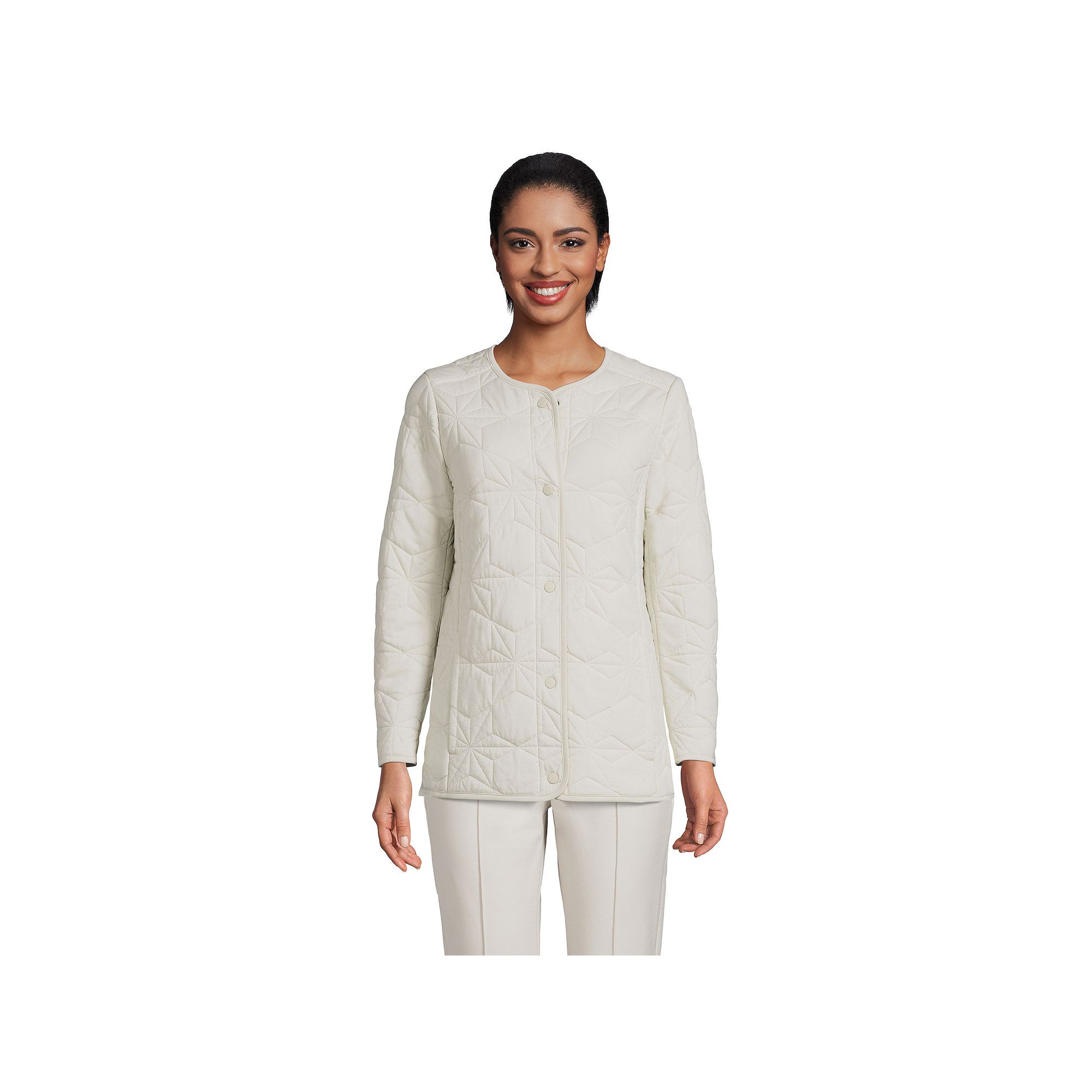 Womens Lands End Insulated Cotton Long Jacket, Size: Medium, Light Grey