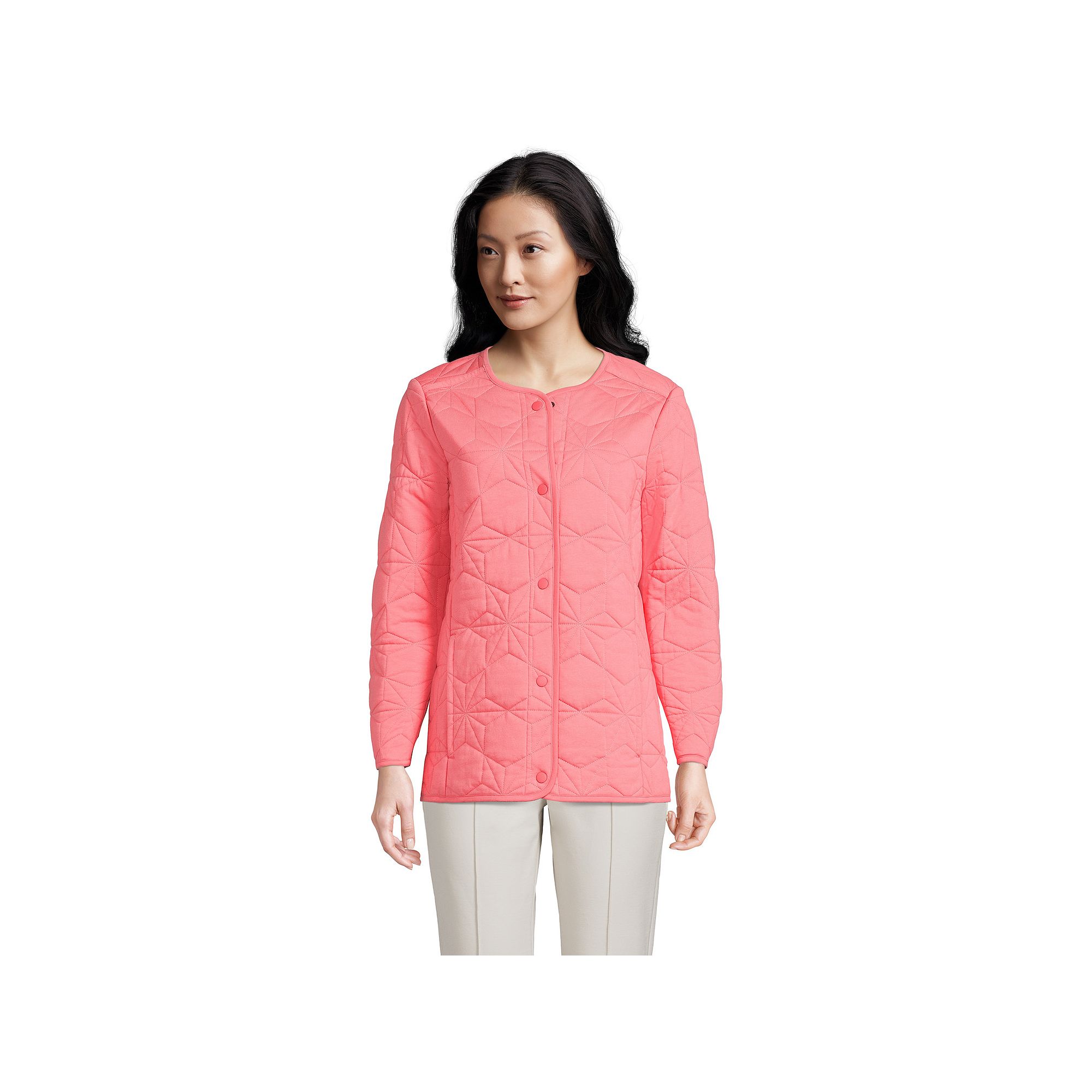 Womens Lands End Insulated Cotton Long Jacket, Size: XS, Wood Lily