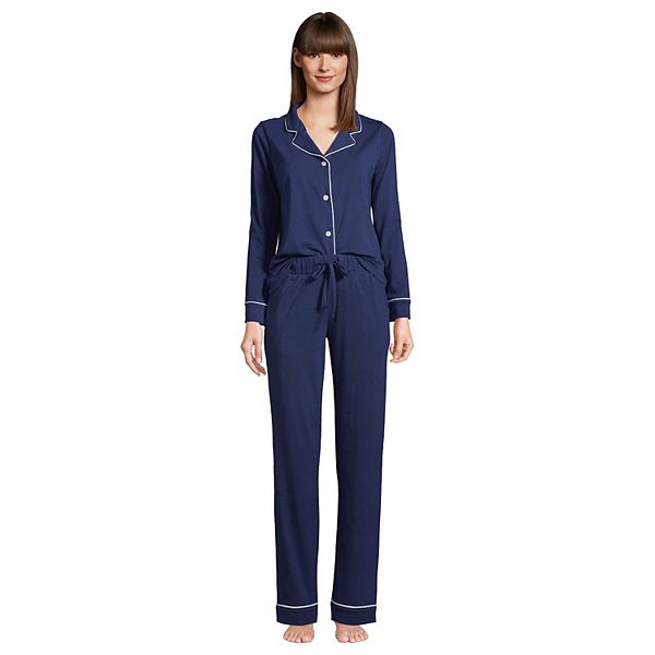 Women's Lands' End Comfort Knit Long Sleeve Pajama Top and Pajama Pants