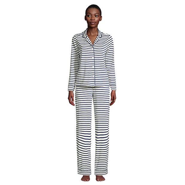 Women's Tall Lands' End Comfort Knit Long Sleeve Pajama Top and Pajama Pants  Sleep Set