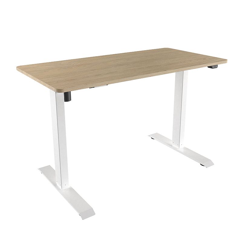 Techni Mobili Oak Finish Adjustable Sit to Stand Desk, Beig/Green