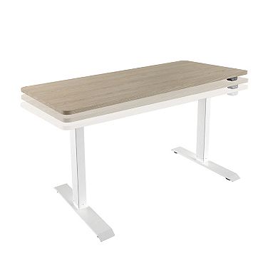 Techni Mobili Oak Finish Adjustable Sit to Stand Desk