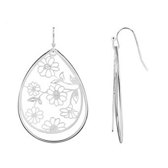 LC Lauren Conrad Silver Tone Floral Filigree Nickel Free Teardrop Earrings