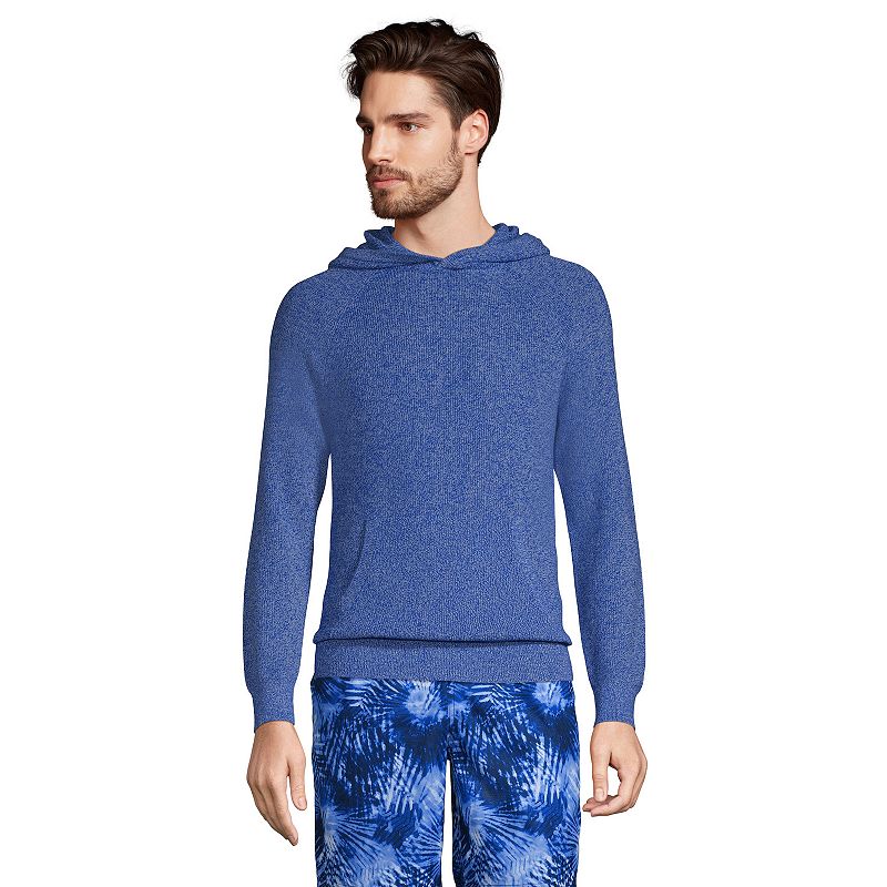 Mens Lands End Supima Pullover Hoodie Sweater, Size: Large, Blue