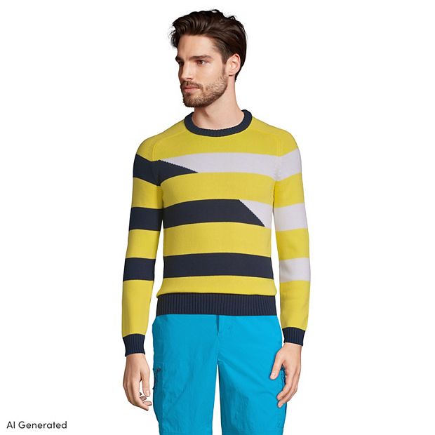 Men's Lands' End Striped Cotton Crewneck Sweater