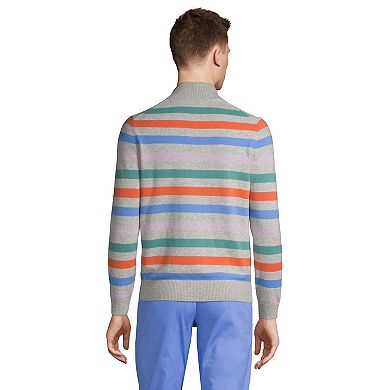 Men's Lands' End Modern-Fit Striped Fine Gauge Cashmere Quarter-Zip Pullover Sweater