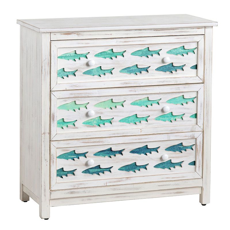 Crestview Collection CVFZR5075 31.9 x 14 x 32 in. Gradient Blue Swimming Fish Chest with 3 Drawer  White Wash