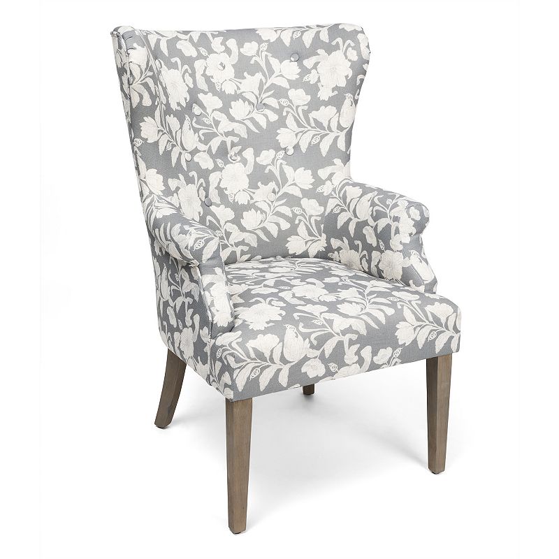 Heatherbrook Upholstered Floral Wingback Arm Chair, Grey