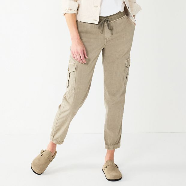 Mid-Rise Soft Twill Utility Joggers for Women