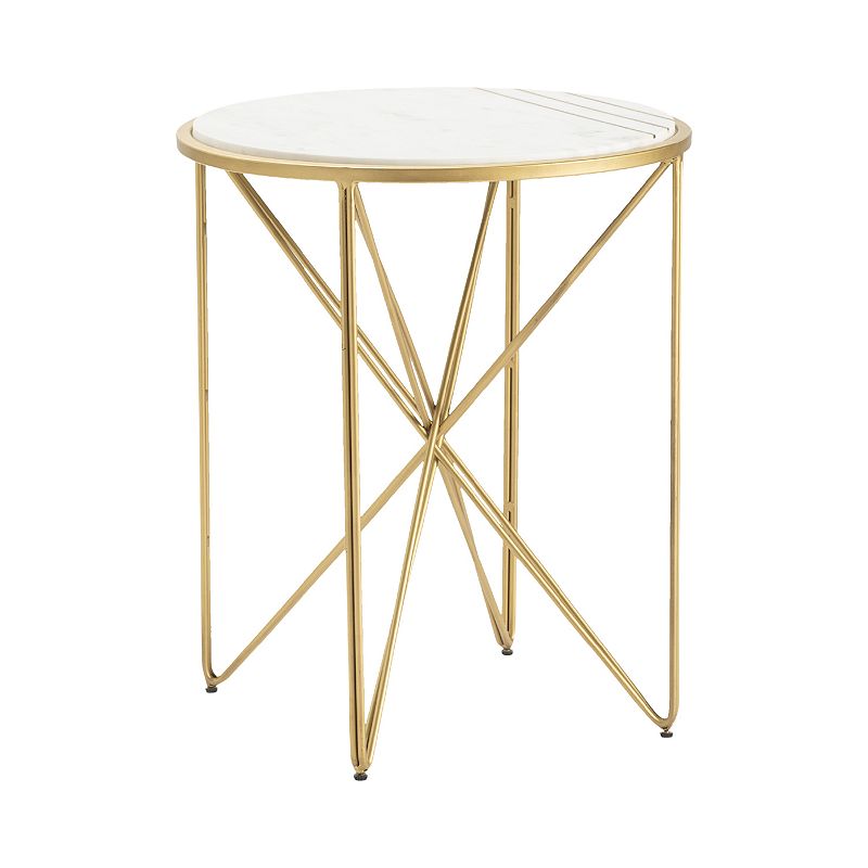 Darby Gold Finish End Table, White