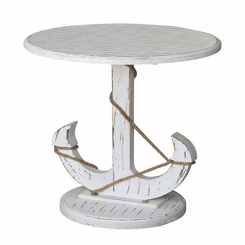 Harbor Distressed Anchor End Table, White
