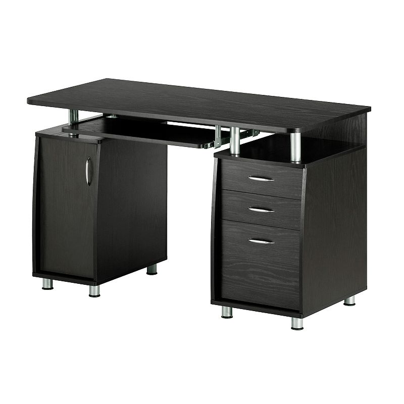 Complete 2 Boxes For Pick Up! Workstation Computer Desk with Storage Espresso- Techni Mobili: MDF Office Furniture, Keyboard Tray