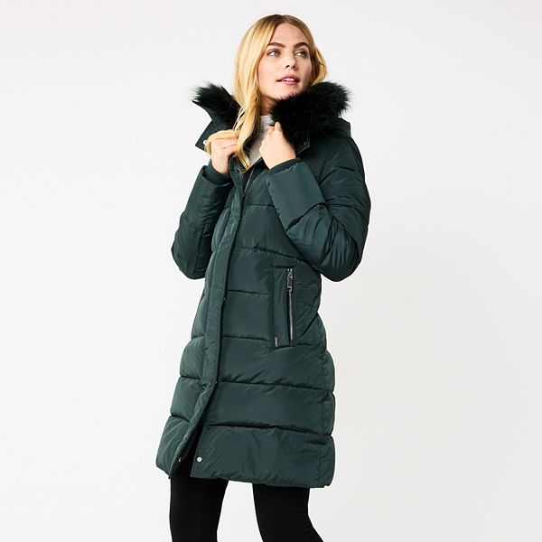 Women's Nine West Faux-Fur Hood Puffer Coat
