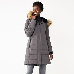 Women's Hooded Puffer Jacket Grey Winter Coat –