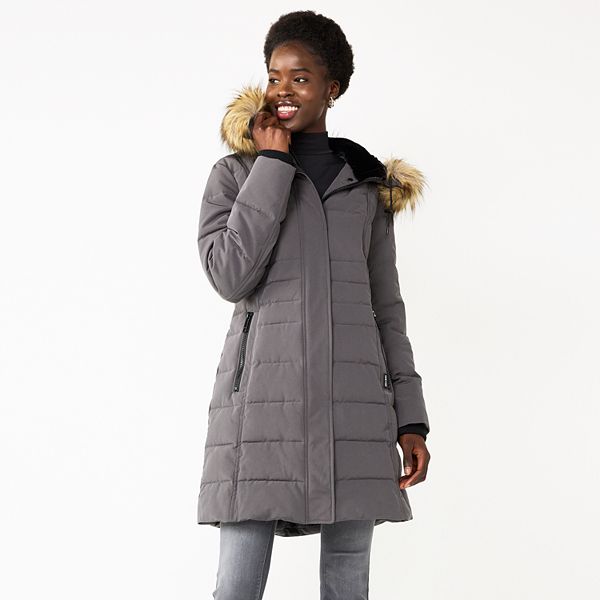 Womens Nine West Faux Fur Hood Puffer Jacket 