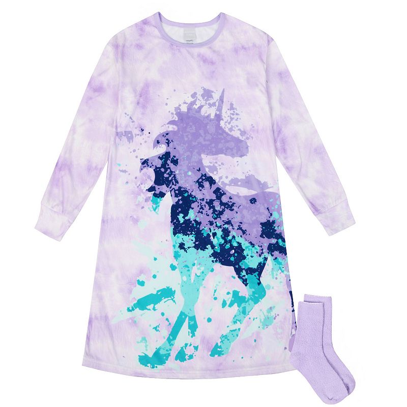 Girls 4-16 Jellifish Sleep Gown with Socks, Girls, Size: 6-6X, Brt Purple