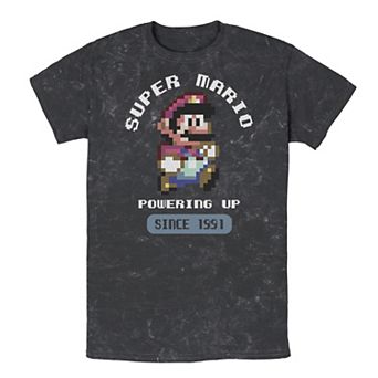 Men's Nintendo Super Mario Powering Up Since 1991 Pixel Crop Tee