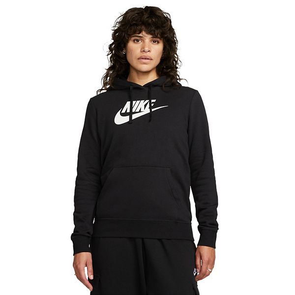 Nike Hoodie Womens Small Black Pink Swoosh Pullover Sports Gym Activewear