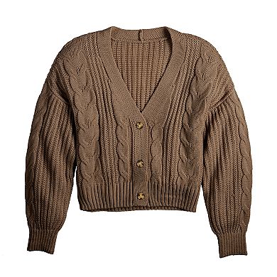 Juniors' SO® Cable Knit Cropped Button-Front Cardigan